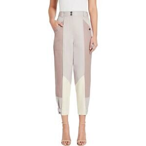 REBECCA TAYLOR Colorblock Twill High Waist Tapered Leg Pants Size 0 Crop Pastel